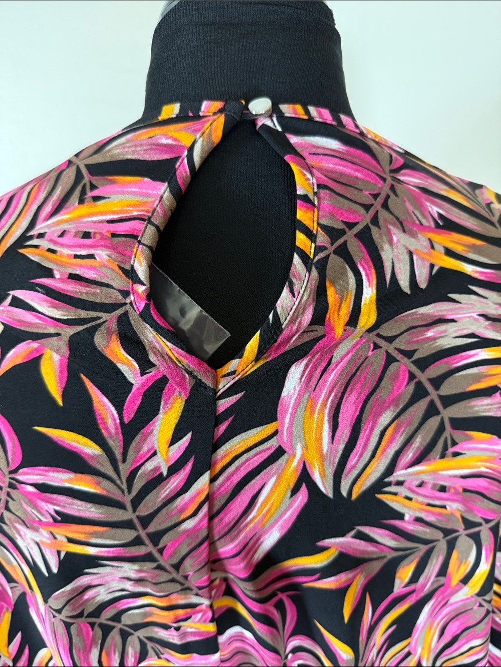 Ashley Stewart Black Maxi Faux Wrap Dress with Pink Orange Leaf Print - Picture 7 of 10